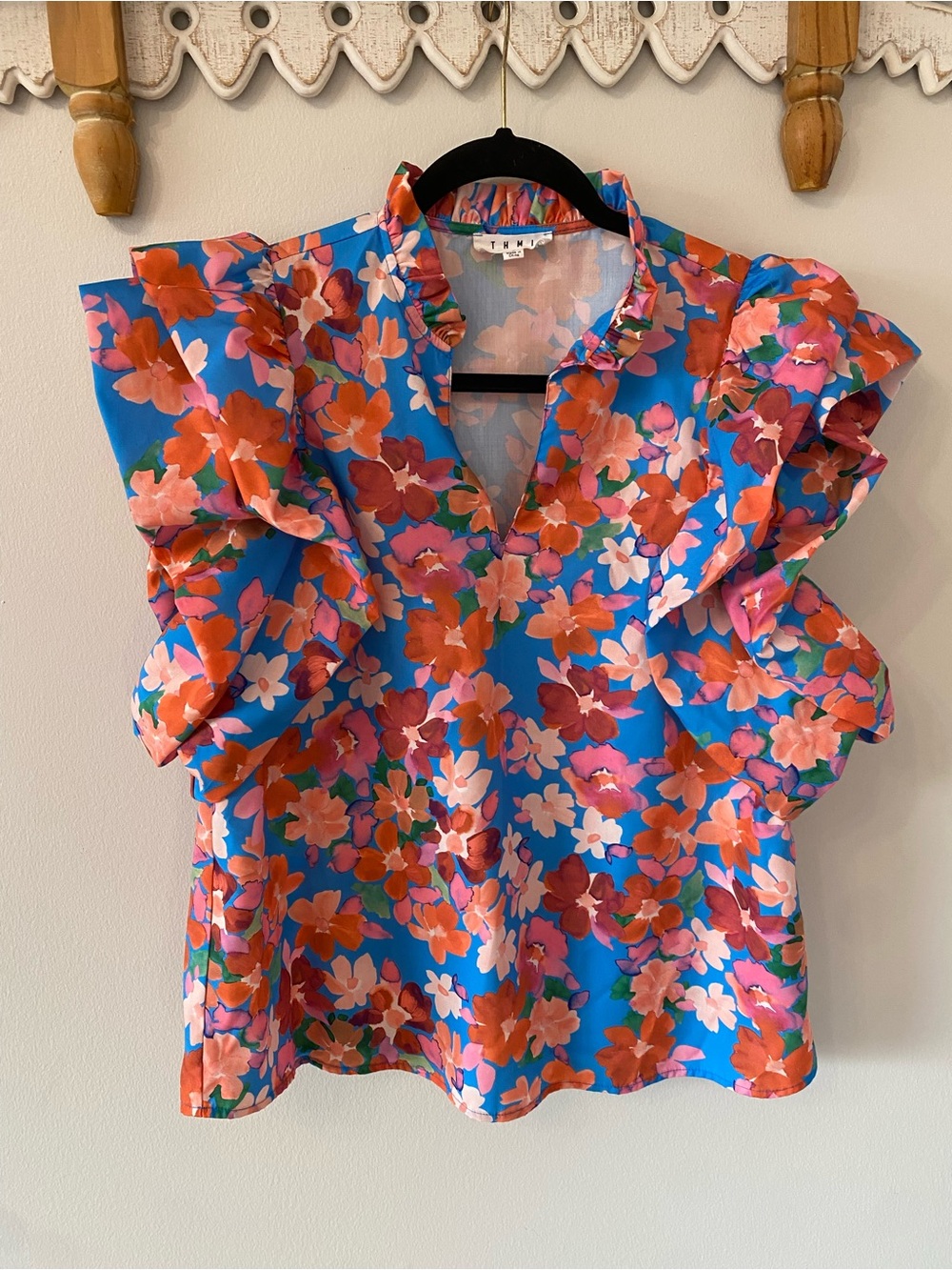 THML Ashley Floral Vibrant Ruffle Sleeve Blouse - garden party - size small - Picture 5 of 8